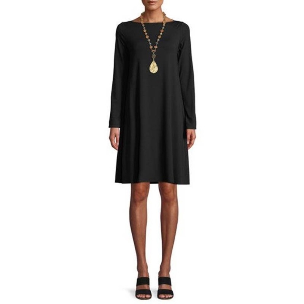 NWT Eileen Fisher Bateau Neckline Long Sleeve Dress Sz 3X Black